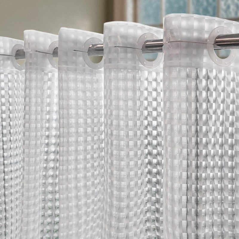 ABLUEN No Hook Shower Curtain or Liner - 8G Heavy Duty Grid Bathroom Shower Curtain No Hooks Required, Waterproof Plastic & PVC Free, Standard Size 71 x 74, Square - Image 1